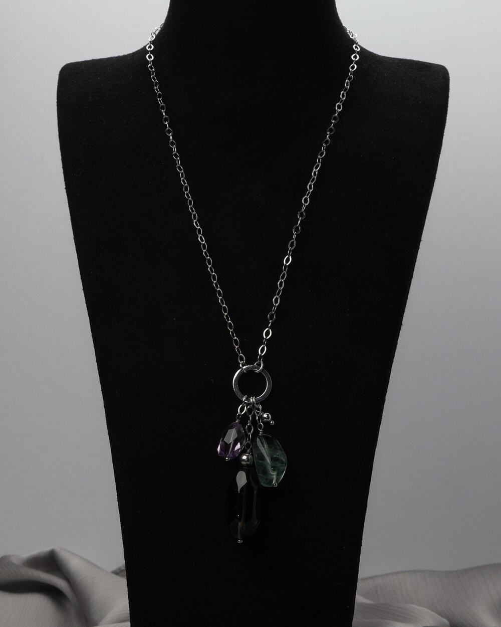 J&T Sterling Silver Multicolor Stones Necklace 14.3G / 22in Adjustable